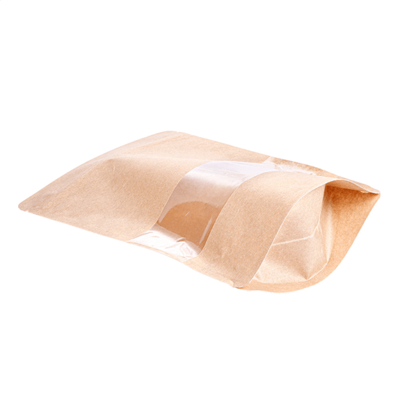 Sachet kraft DOYPACK 1500 ml avec auto-fermeture et fenêtre 20 + 5 x 30 cm - pack de 50 unités