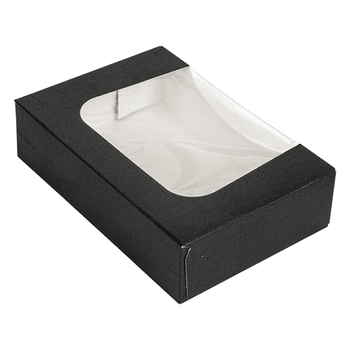 Boîte NOIRE en carton nano-micro pour macarons ou sushi avec fenêtre 17.5x12x4.5cm - carton de 400 unités