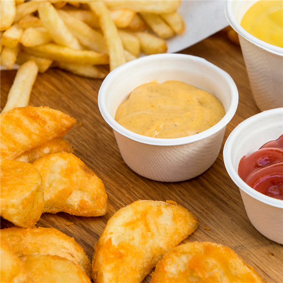 Pot à sauce en cellulose naturelle fibre de canne à sucre  - Blanc - 55 ml - carton de 1000 unités