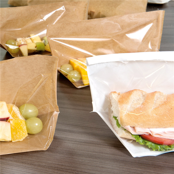 Sachet Blanc avec base large et fenêtre 27x16x5.5/2.5 cm  - pack de 100 unités