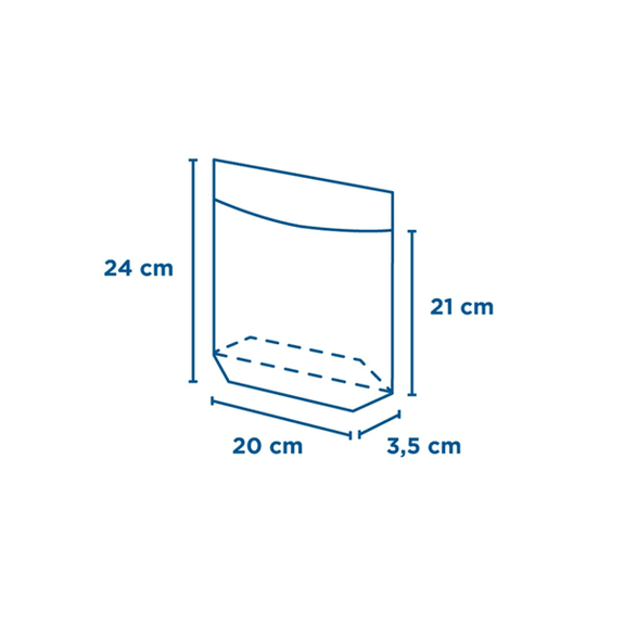 Sachet Blanc avec base large et fenêtre 20x24/21x3.5 cm  - pack de 100 unités