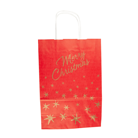 Sac sos avec anses Merry Christmas Rouge 26+14x32cm - Carton de 250 unités