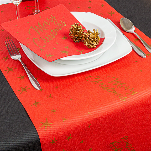Chemin de table Soft en rouleau prédécoupé de 40 x 120 cm MERRY CHRISTMAS - Carton 6 rouleaux