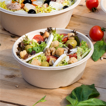 Saladier rond avec rebord en cellulose naturelle fibre de canne à sucre  -Naturel - 15.5 cm - carton de 400 unités