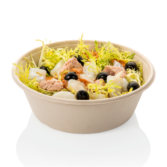Saladier rond avec rebord en cellulose naturelle fibre de canne à sucre  -Naturel - 19.5 cm - carton de 200 unités