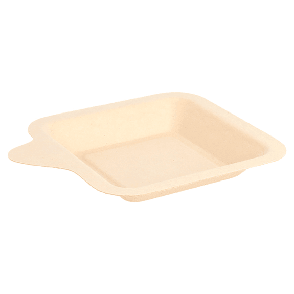 Assiette carré avec languette en cellulose naturelle fibre de canne à sucre  -Naturel - 11x11 cm - carton de 1000 unités