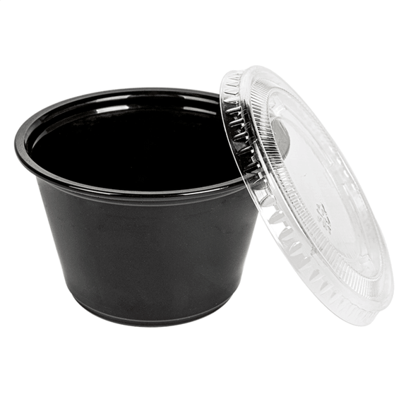 Pots NOIRS et couvercles transparents 120 ml - Pack de 1200 sets
