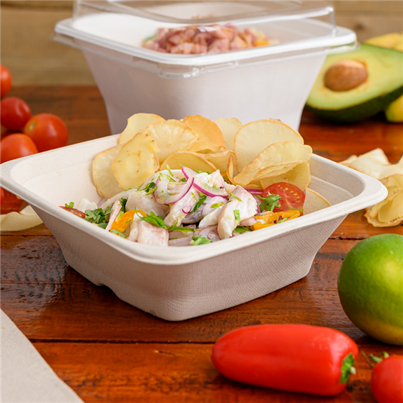 Saladier carré en cellulose naturelle fibre de canne à sucre Naturel - 700 ml - carton de 400 unités