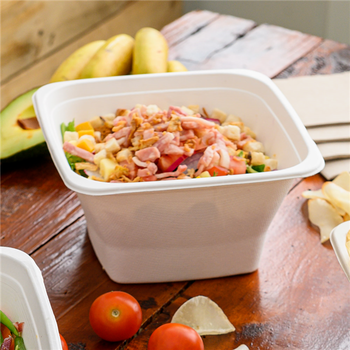 Saladier carré en cellulose naturelle fibre de canne à sucre  Blanc - 1200 ml - carton de 400 unités