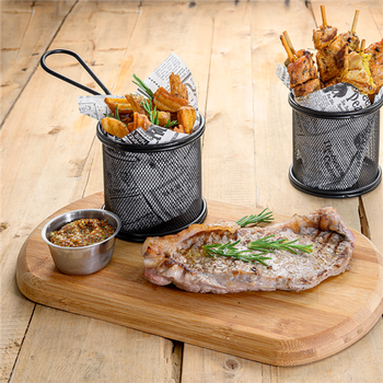 mini friteuse ronde epoxy noir de présentation pour frites ou autres - Diam 9x8.5 (h)cm - Pack de 6