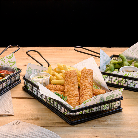 mini friteuse allongée epoxy noir pour frites ou autres - 24x15x3.5(h)cm - Pack de 6