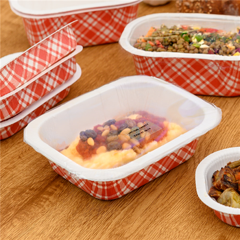 Barquette thermoscellable vichy en carton Gastronorm 1/8 - 505 ml - carton de 720 unités