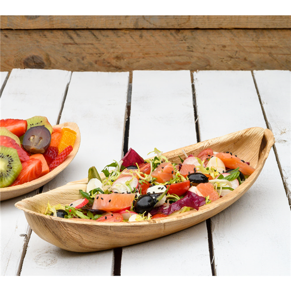 Barquette Canoë ovale en feuille de palmier 30x13x5.5(h) cm - carton de 200 unités