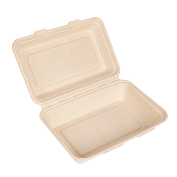 Coque 1 compartiment 1000 ml en cellulose naturelle fibre de canne à sucre  -Naturel - 16x24 cm- carton de 400 unités