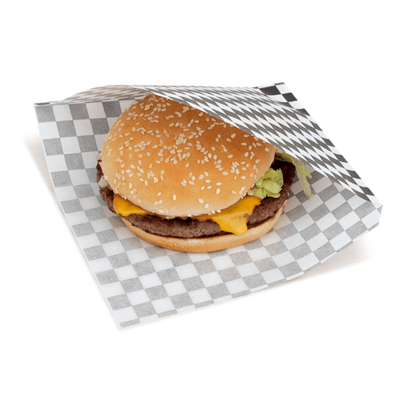 Sac burger Vichy Noir ouvert sur 2 côtés 13 x 14 cm - pack de 1000 unités