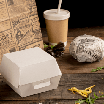 Coque burger jumbo en carton nano-micro BLANCHE 13x12.5x9 cm - carton de 500 unités