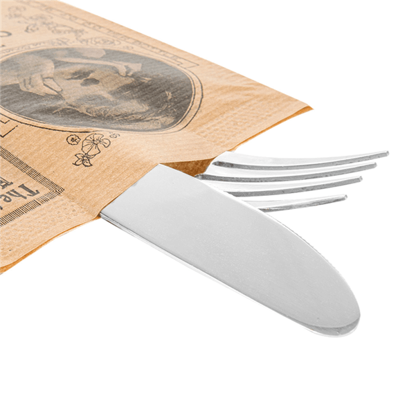 Sachet couverts fermé KRAFT TIMES 11x25 cm avec serviette NOIRE 40x32 cm 1/8 - carton de 300 unités