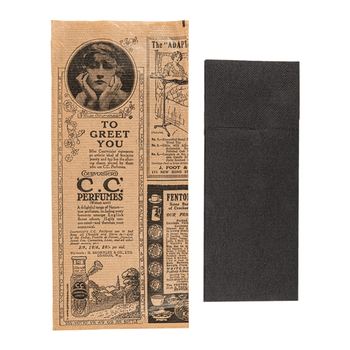 Sachet couverts fermé KRAFT TIMES 11x25 cm avec serviette NOIRE 40x32 cm 1/8 - carton de 300 unités