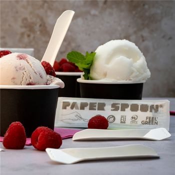 Petite cuillère à glace en papier 9.4 cm en sachet individuel - pack de 400 unités