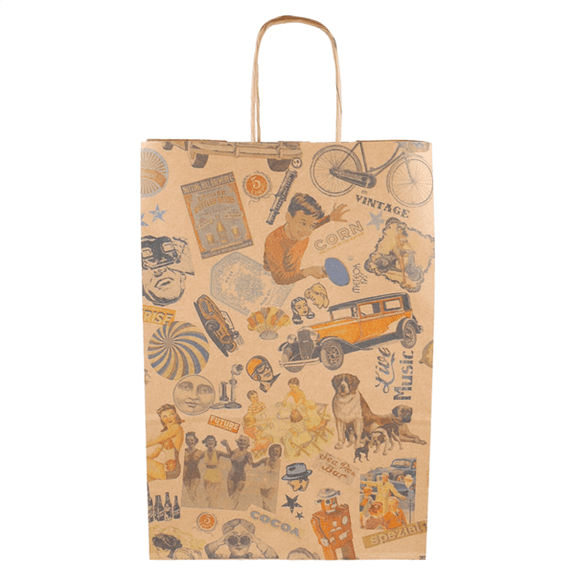 Sac kraft sos avec anses Christmas Vintage 26+14x32cm - Carton de 250 unités