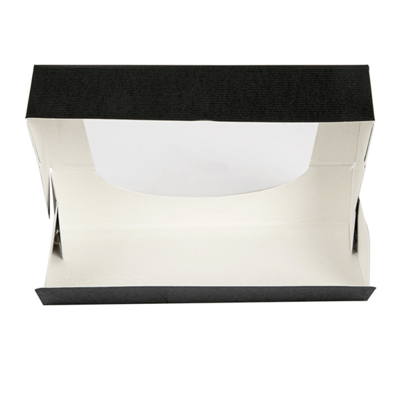 Boîte NOIRE en carton nano-micro pour macarons ou sushi avec fenêtre 19.7x9x4.5 cm - carton de 400 unités