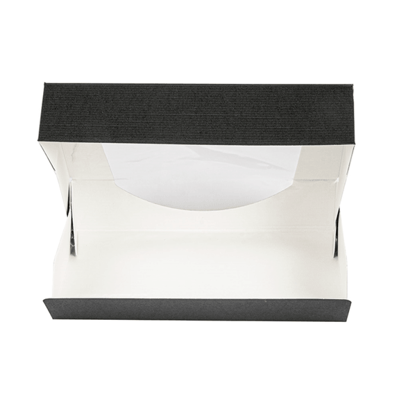 Boîte NOIRE en carton nano-micro pour macarons ou sushi avec fenêtre 19.7x12x4.5 cm - carton de 400 unités