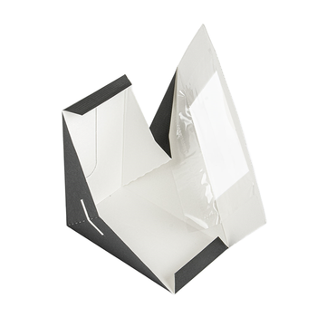 Boîte sandwich triangle double en carton NOIR nano-micro avec fenêtre - 12.4x12.4x7.5cm - carton de 500 unités