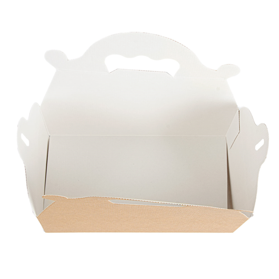Boîte pâtissière kraft avec anse 10x18x7(h) cm - carton de 300 unités