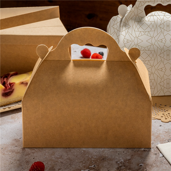 Boîte pâtissière kraft avec anse 16x18x7(h) cm - carton de 200 unités