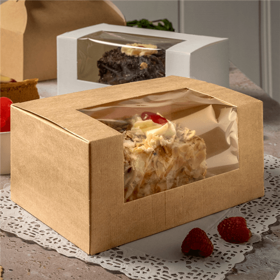 Boîte pâtissière kraft avec fenêtre 18x11x8(h) cm - carton de 400 unités
