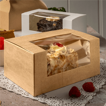 Boîte pâtissière kraft avec fenêtre 18x11x8(h) cm - carton de 400 unités