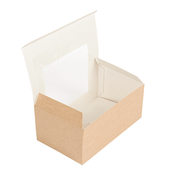 Boîte pâtissière kraft avec fenêtre 18x11x8(h) cm - carton de 400 unités