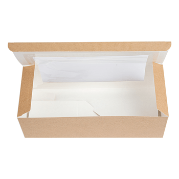 Boîte pâtissière kraft avec fenêtre 26x11x8(h) cm - carton de 300 unités