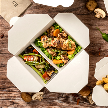 Boite américaine en carton pour plats cuisinés Kraft 2 compartiments 1320+660 ml - carton de 200 unités