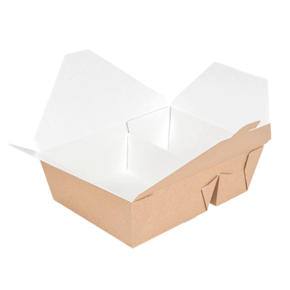 Boite américaine en carton pour plats cuisinés Kraft 2 compartiments 1320+660 ml - carton de 200 unités
