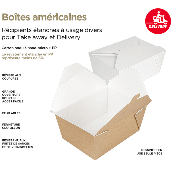 Boite américaine en carton pour plats cuisinés Blanc 2 compartiments 1320+660 ml - carton de 200 unités