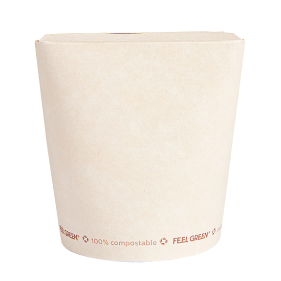 Pot en carton avec fermeture croisillon pour pâtes 100% compostable Feel Green 960 ml - carton de 450 unités