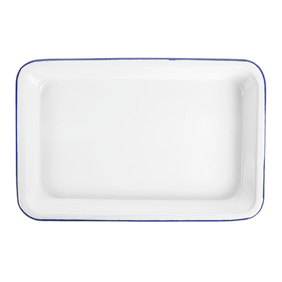 Plateau rectangulaire en fer émaillé BLANC 23 x 15 x 2.5 cm- paquet de 6 unités