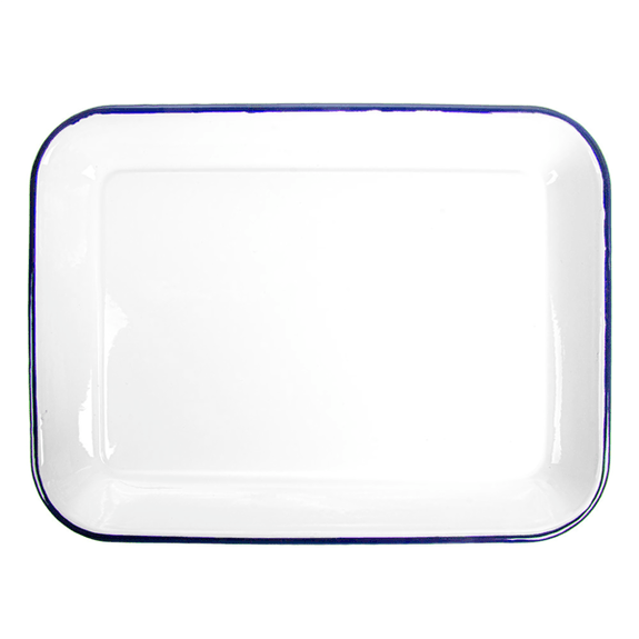 Plateau rectangulaire en fer émaillé BLANC 34.5 x 25.5 x 2.8 cm- paquet de 6 unités