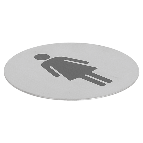 Plaque de signalisation auto adhésive toilettes pour femmes diamètre 7.5 cm en inox
