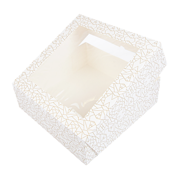 Boîte pâtissière avec fenêtre BLANCHE décorée 32x32x10(h) cm - Carton de 100 unités
