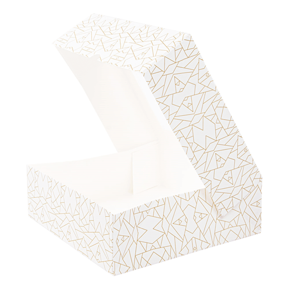 Boîte pâtissière avec fenêtre BLANCHE décorée 23x23x7.5(h) cm - pack de 50 unités