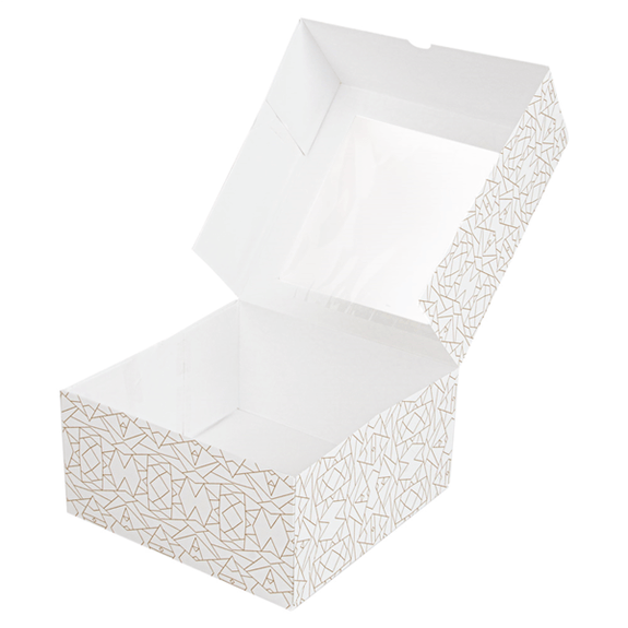 Boîte pâtissière avec fenêtre BLANCHE décorée 24x24x12(h) cm - pack de 50 unités