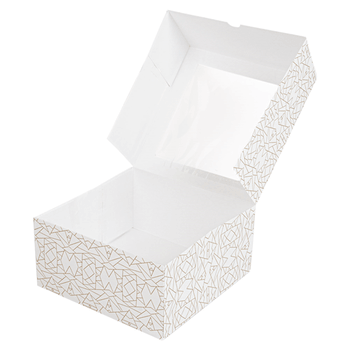 Boîte pâtissière avec fenêtre BLANCHE décorée 24x24x12(h) cm - pack de 50 unités