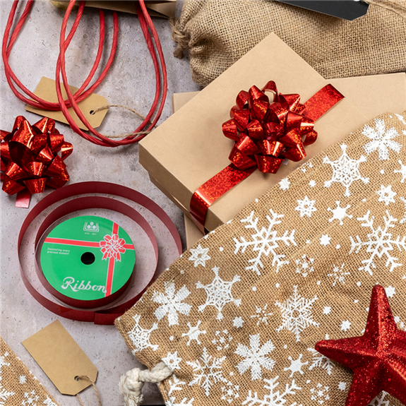 Sachet Noël réutilisable en toile de jute avec fermeture 25.5 x 25.5 cm -  Pack de 10 unités