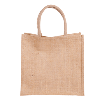 Sac réutilisable en toile de jute avec poignées rondes 37 + 23 x 36 cm -  Pack de 10 unités