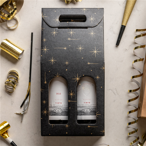 Etui 2 bouteilles 18x9x38.5cm Noir Constellations - Carton de 30 unités