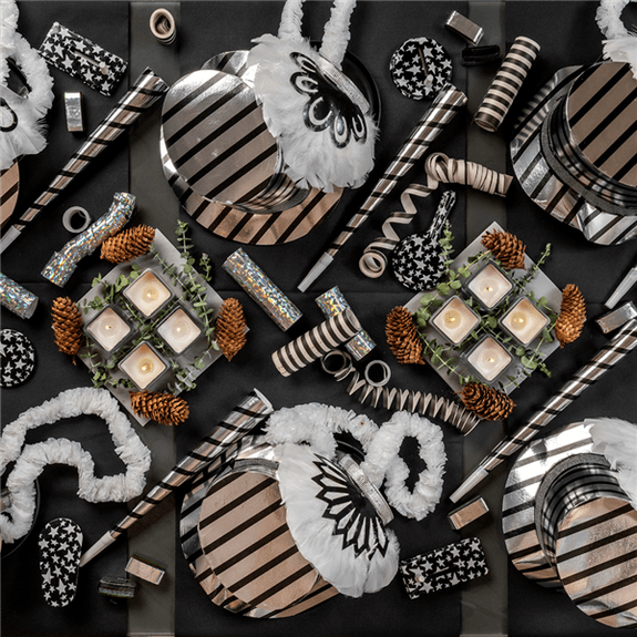 Assortiment de cotillons pour 20 personnes "Strips" Argent