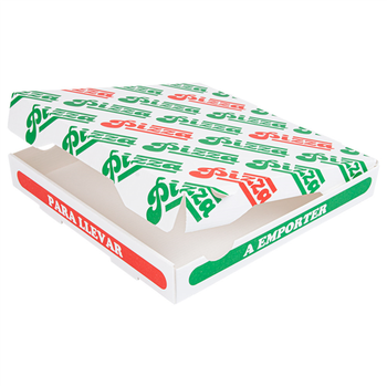 Boite à pizza blanche impression motifs pizza 26x26x3.8 cm - pack de 100 unités