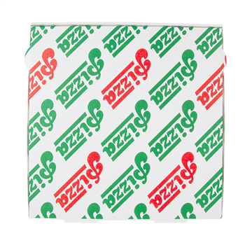 Boite à pizza blanche impression motifs pizza 26x26x3.8 cm - pack de 100 unités